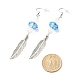 Feather with Round Beads Long Dangle Earrings for Girl Women EJEW-JE04681-01-4