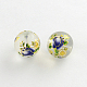 Flower Picture Frosted Transparent Glass Round Beads GFB-R004-14mm-H14-1