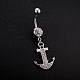 Piercing Jewelry Platinum Plated  Brass Cubic Zirconia Anchor Navel Ring Belly Rings AJEW-EE0001-97-2