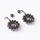 Flower 304 Stainless Steel Micro Pave Cubic Zirconia Navel Ring Belly Rings EJEW-L175-05B-2