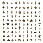 Tibetan Style Alloy Pendants, One Hundred Shapes, Antique Bronze, 9~26x5~17x1~6mm, Hole: 1~2.5mm, about 100pcs/bag