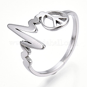 304 Stainless Steel Heart Bit with Peace Sign Adjustable Ring RJEW-T027-04P
