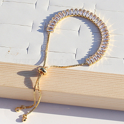 Bracelet tennis, Bracelet coulissant à chaînes à maillons en laiton doré pour femme, clair, pas de taille