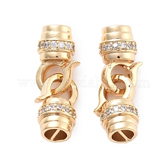 Micropave de latón, circonita cúbica transparente, cierres plegables, sin níquel, real 18k chapado en oro, 27x8mm, agujero: 2 mm