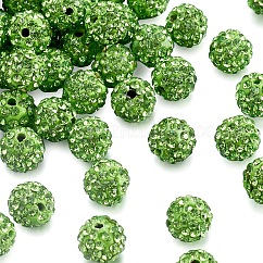 Perles en strass pavé d'argile polymère, perles de boule de disco, péridot, pp13 (1.9~2mm), 6 rangs de strass, 10mm, Trou: 1.5mm