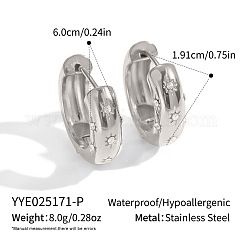 Orecchini a cerchio a forma di stella in acciaio inossidabile 304, colore acciaio inossidabile, 60x19.1mm
