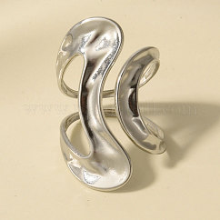 Bagues manchettes ouvertes géométriques irrégulières en acier inoxydable 304 pour femmes, couleur inoxydable, 34mm, diamètre intérieur: 17 mm