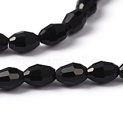 Filo di perline in vetro, sfaccettato, ovale, nero, 6x4mm, Foro: 1 mm, circa 65~70pcs/filo, 14.96 pollice ~ 15.16 pollici (38~38.5 cm)