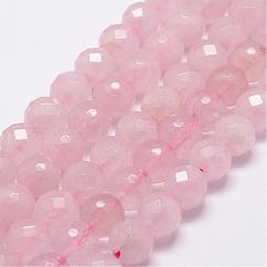 Granos naturales de abalorios de cuarzo rosa, facetados, redondo, 6mm, agujero: 1 mm, aproximamente 61 pcs / cadena, 14.9 pulgada ~ 15.1 pulgadas
