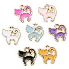 Charms in lega, con smalto, oro, cadmio & nichel &piombo libero, ciondoli a forma di gatto, colore misto, 13x13x1.5mm, Foro: 1.8 mm