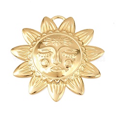 Pendentifs en acier inoxydable 304, breloques de soleil, véritable 18k plaqué or, 49.5x49.5x3.5mm, Trou: 5.5x4.5mm