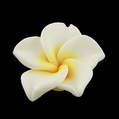 Perles de plumeria 3D en pâte polymère manuelles, blanc, 15x8mm, Trou: 2mm