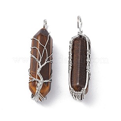 Подвески с заостренными концами из натурального тигрового глаза и медной проволоки&nbsp;G-F733-05A