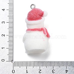 クリスマステーマのフロッキー樹脂ペンダント  プラチナ鉄ループ付き  雪だるま  35.5x21x16.5mm  穴：2mm&nbsp;RESI-Q002-07B