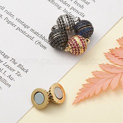 真鍮マイクロパヴェキュービックジルコニアマグネットクラスプ、ループ付き  ラウンド  ミックスカラー  14x10mm  穴：1mm&nbsp;ZIRC-L075-49B