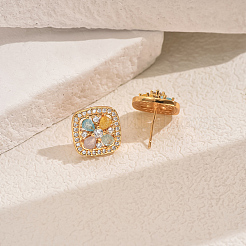 Элегантные квадратные серьги-гвоздики с латунным паве из кубических цирконий&nbsp;TT3132