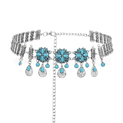 Chaînes de corps bohèmes en alliage et en forme de larme de fleur turquoise synthétique pour femme&nbsp;WG1D408-01
