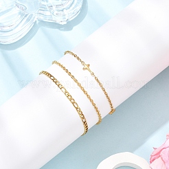 3 шт. 3 стиля браслетов-цепочек и звеньев из нержавеющей стали 304 Figaro и Cable для женщин BJEW-JB12431