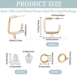 20 шт. прямоугольные латунные серьги-гвоздики DIY-CN0002-92