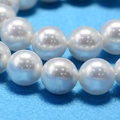 ABカラーメッキシェルパールラウンドビーズ連売り  ホワイト  12mm  穴：0.8~1mm  約33個/連  15.74インチ&nbsp;BSHE-L011-12mm-C001