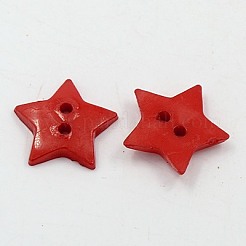 アクリル縫い付け用ボタン  プラスチックボタン  2穴  染め  スター  暗赤色  16x2mm  穴：1mm&nbsp;BUTT-E070-B-07