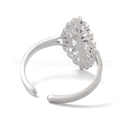 変色しない中空リーフ 304 ステンレススチール製オープンカフリング、女性用  ステンレス鋼色  内径：18mm&nbsp;RJEW-E073-08P