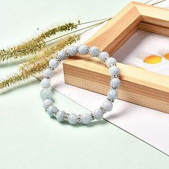 男性、女性、女の子へのギフト用の天然アクアマリンビーズストレッチブレスレットセット  生命の木チベットスタイルの合金チャームブレスレット  内径：2-1/8インチ（5.5cm）  ビーズ：2~10x4~10mm  3個/セット&nbsp;BJEW-JB06709