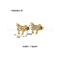 Pendientes de mariposa de acero inoxidable 304 con circonita cúbica para mujer&nbsp;QD0510-4