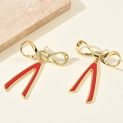 リボンモチーフの真鍮製スタッドピアス（女性用）  エナメル  ラックめっき  長持ちメッキ  鉛フリー＆カドミウムフリー  18KGP本金メッキ  47.5x36mm&nbsp;EJEW-A167-21G