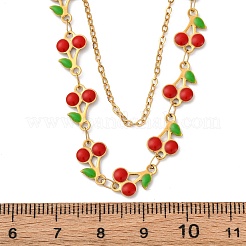 Двухслойные ожерелья из нержавеющей стали 304 с красной эмалью и вишневыми звеньями для женщин NJEW-D321-01G