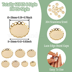 60 шт. 6 стиля оправы для кабошонов из нержавеющей стали 304 STAS-CD0001-11