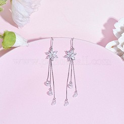 Boucles d'oreilles pendantes en forme de fleur avec pampille en chaîne et zircone cubique transparente anti-ternissement&nbsp;JE1046A