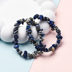 Эластичные браслеты унисекс с натуральным лазуритом и бусинами BJEW-S143-07