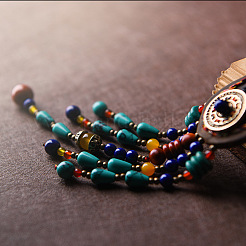 Ожерелья с подвеской-кисточкой в виде капли из синтетической бирюзы FS-WG6AE62-01