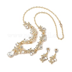 Комплект из серег-гвоздиков и ожерелий с подвесками в форме капли и листа из сплава со стразами для женщин&nbsp;SJEW-M102-04G