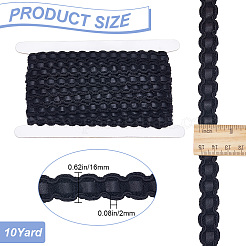ポリエステルリボン付きpuレザー  洋服アクセサリーデコレーション  長方形の模様  ブラック  16x2mm  約10ヤード/カード&nbsp;WL-WH0011-02