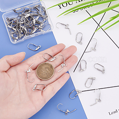 304ステンレススチールフレンチフックピアス金具60個  カン付き  ステンレス鋼色  19x11x4.5mm  穴：1.6mm  ピン：1mm&nbsp;STAS-DC0001-32
