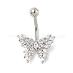 Кольца для живота в форме бабочки из латуни с прозрачным кубическим цирконием и изогнутой штангой AJEW-L099-01A-P