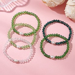 5 Stück Stretch-Armband aus Glas und natürlichen Süßwasserzuchtperlen für Damen&nbsp;BJEW-JB13521
