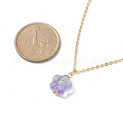 5 pièces 5 colliers pendentif fleur de prunier en verre de couleur sertis de chaînes de câble en laiton pour les femmes&nbsp;NJEW-JN04110