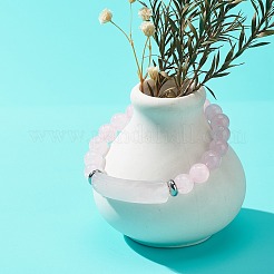 ナチュラル ローズクォーツ ビーズ ストレッチ ブレスレット  女性のためのアクセサリー用原石のアクセサリー  長方形のバー チャーム ブレスレット  内径：2-1/8インチ（5.3cm）&nbsp;BJEW-JB08879-07