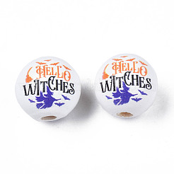 Бусины из натурального дерева с принтом на Хэллоуин WOOD-S057-092