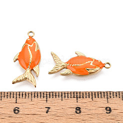 304ステンレススチールエナメルペンダント  魚  イオンプレーティング（ip）  18KGP本金メッキ  ダークオレンジ  21x9x2mm  穴：1.5mm&nbsp;X1-STAS-T068-08A