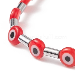 Malocchio a lume e bracciale elasticizzato con perline a colonna in acciaio inossidabile con ciondolo a croce per donna&nbsp;BJEW-JB08601