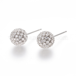 真鍮マイクロペーブクリアキュービックジルコニアスタッドピアス  丸玉スタンドピアス  ミックスカラー  21x8.5mm  ピン：0.9mm&nbsp;EJEW-K078-20A