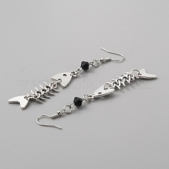Orecchini pendenti lunghi a spina di pesce in lega con perline di vetro per le donne&nbsp;EJEW-WH0017-45B-P