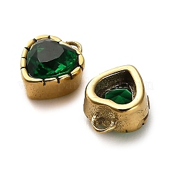 304ステンレスペンダント  キュービックジルコニア付き  ハート  シーグリーン  6.5x5.5x3.5mm  穴：1mm&nbsp;STAS-H438-15G-01