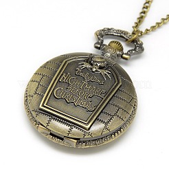 Legierung flache runde Halskette Taschenuhr&nbsp;WACH-N012-07