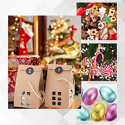 25 ensemble de boîtes cadeaux de Noël rectangulaires pliables et créatives en papier avec fenêtre et 1 étiquettes autocollantes numérotées en papier à pois&nbsp;CON-PH0002-85A