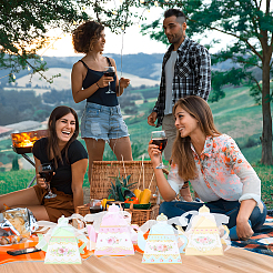 12 шт. 4-цветные 3D-бумажные подарочные коробки для конфет в форме чайника с цветочным принтом и лентой&nbsp;DIY-SP0006-39